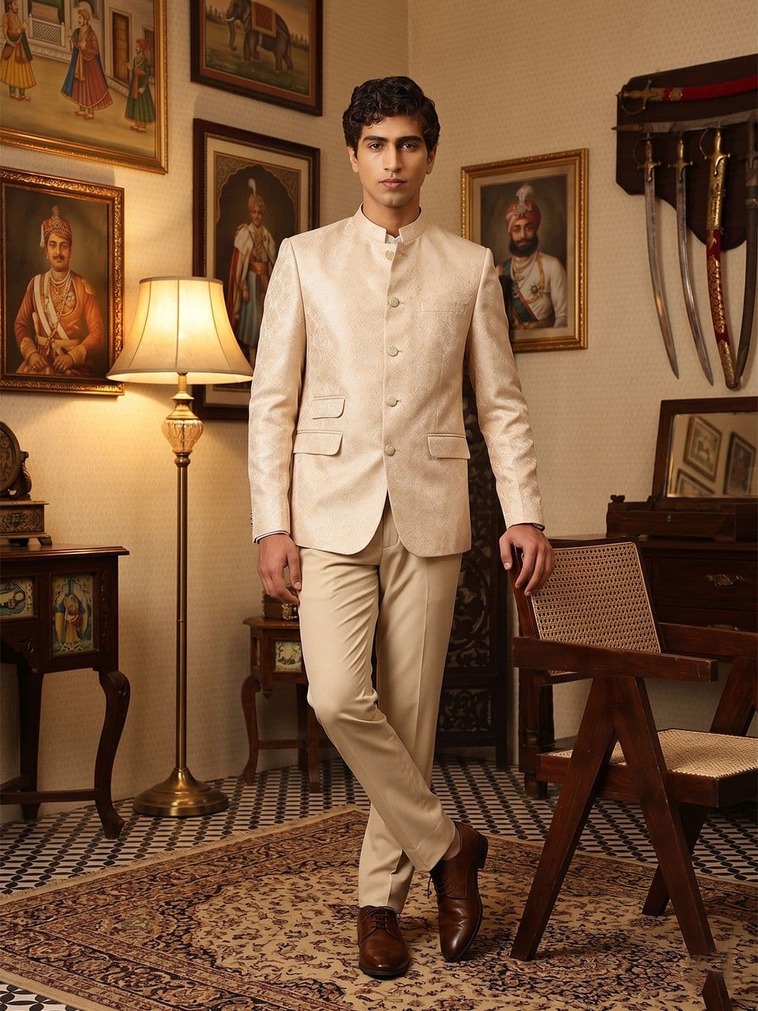 House of Pataudi Ethnic Motifs Embroidered Mandarin Collar Jashn Ethnic Blazer - view 1