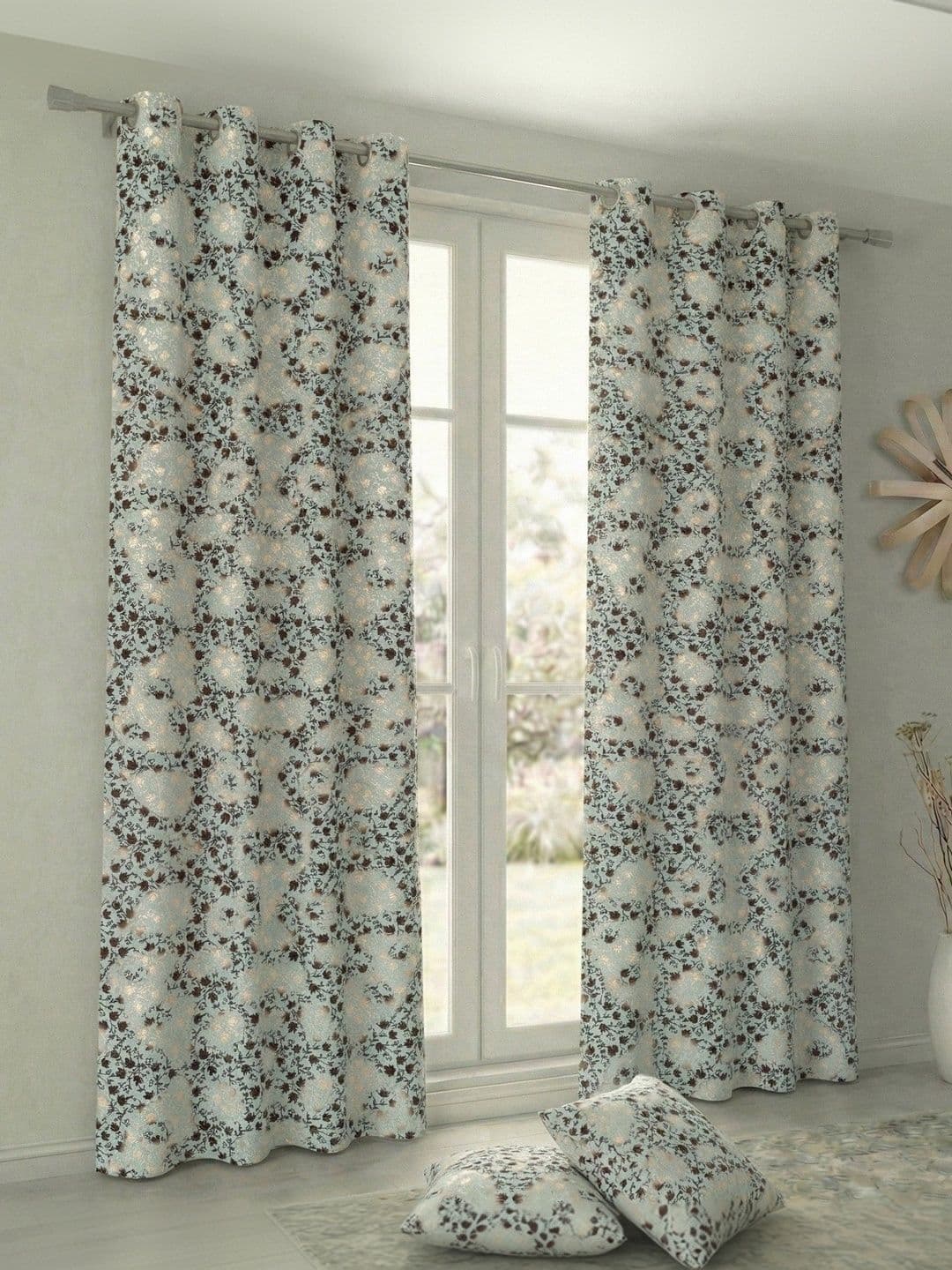 Home Spark Turquoise Blue Set of 2 Floral Room Darkening Door Curtain - view 1