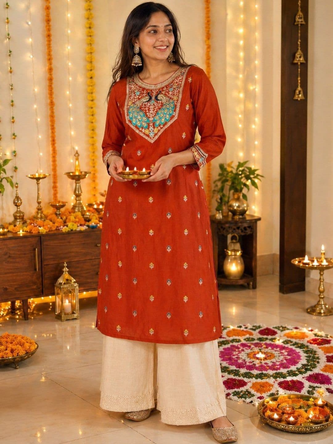 rarethread Women Ethnic Motifs Embroidered Thread Work Kurta - view 1
