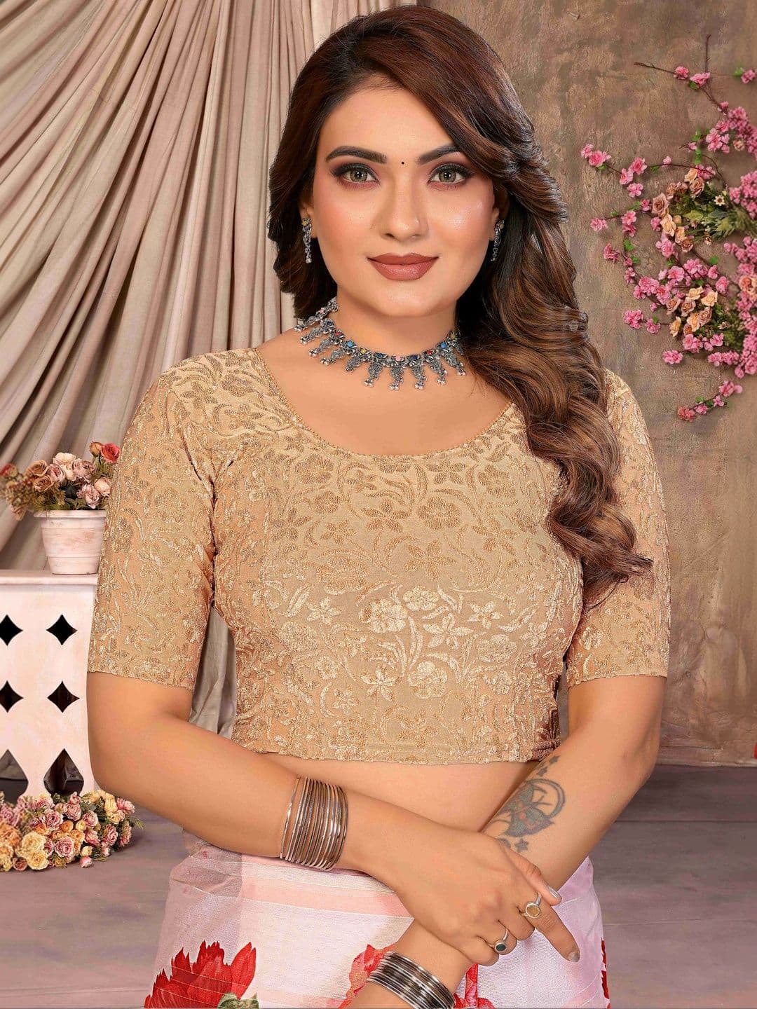 B.TEX FASHION Velvet Embroidered Thread Work Saree Blouse - view 1