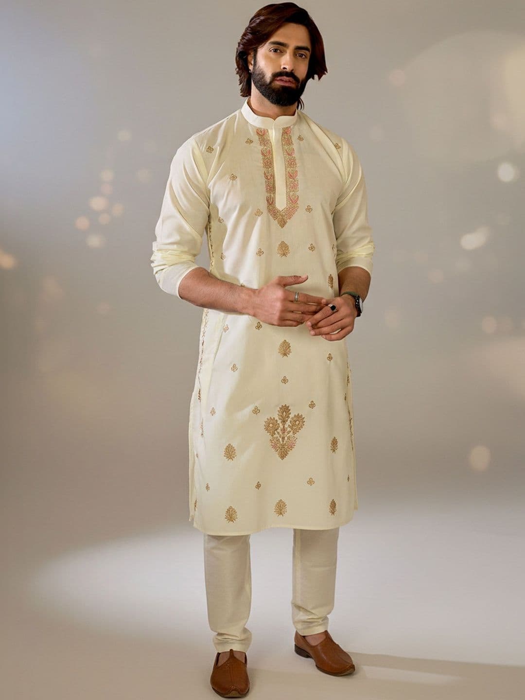 INDIROOP Men Ethnic Motifs Embroidered Thread Work Kurta - view 1