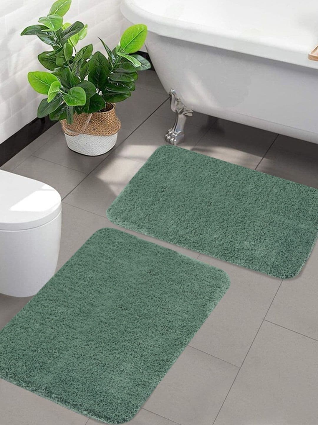 Saral Home 2 Pcs Green Textured Bath Rugs - view 1