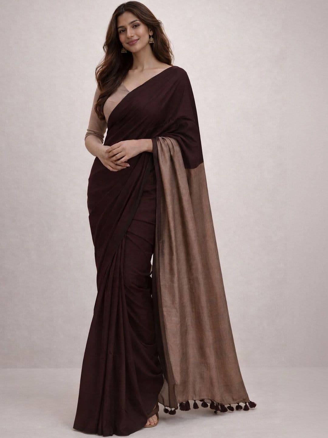 Sangria Handloom Khadi Cotton Contrast Pallu Thread Latkans Sarees - view 1