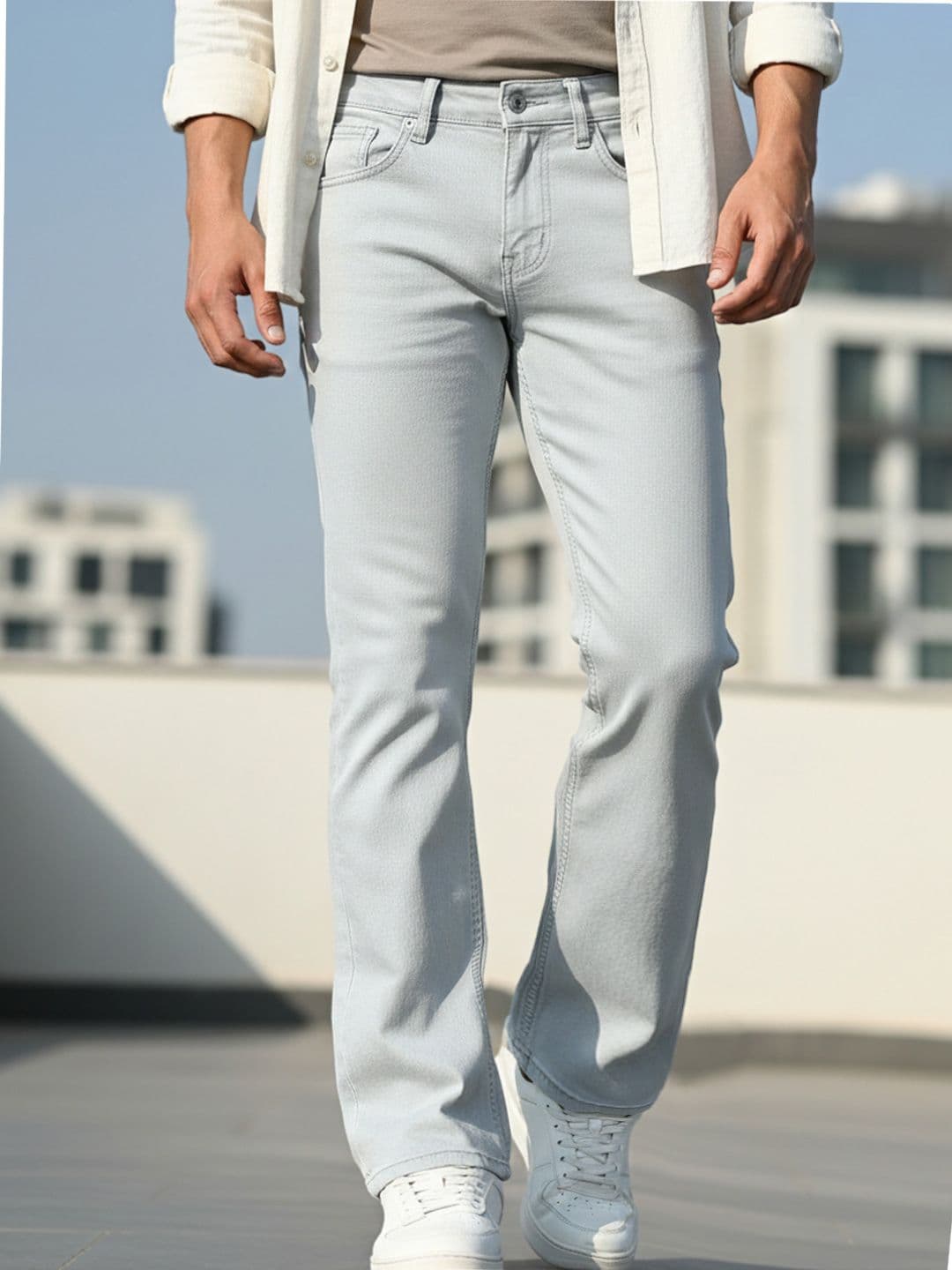 Urbano Fashion Men Washed Grey Bootcut Stretchable Straight Fit Jeans - view 1