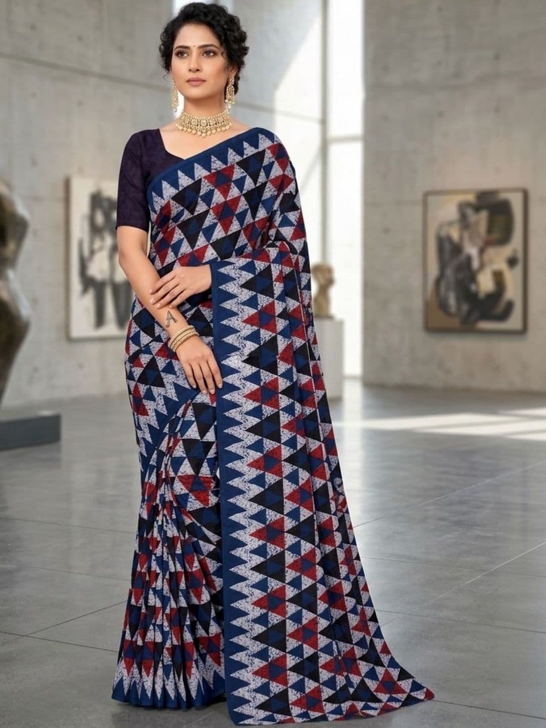 HERE&NOW Geometric Pure Cotton Bagru Sarees - view 1