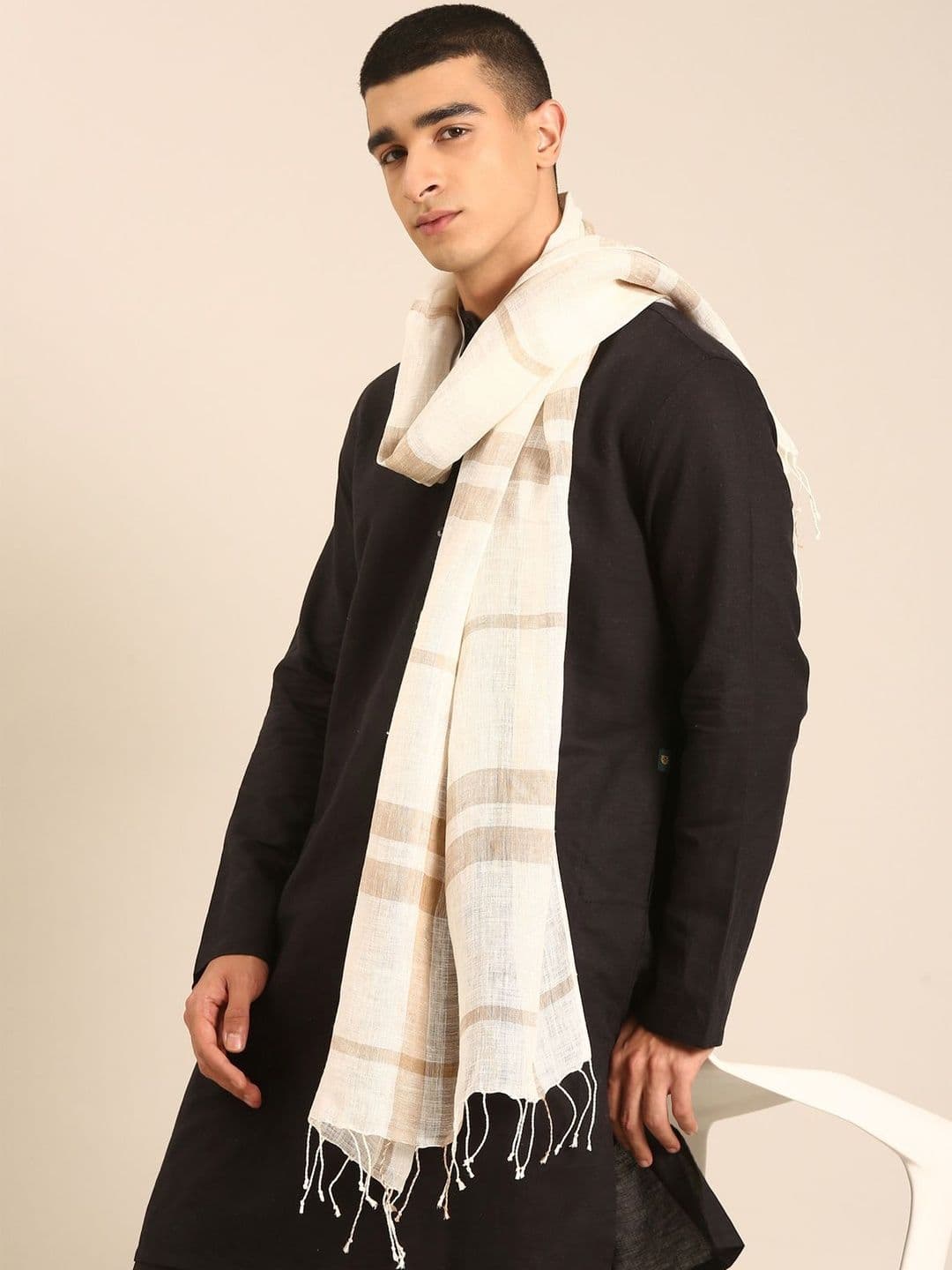 Linen Club Unisex Pure Linen Checked Stole - view 1
