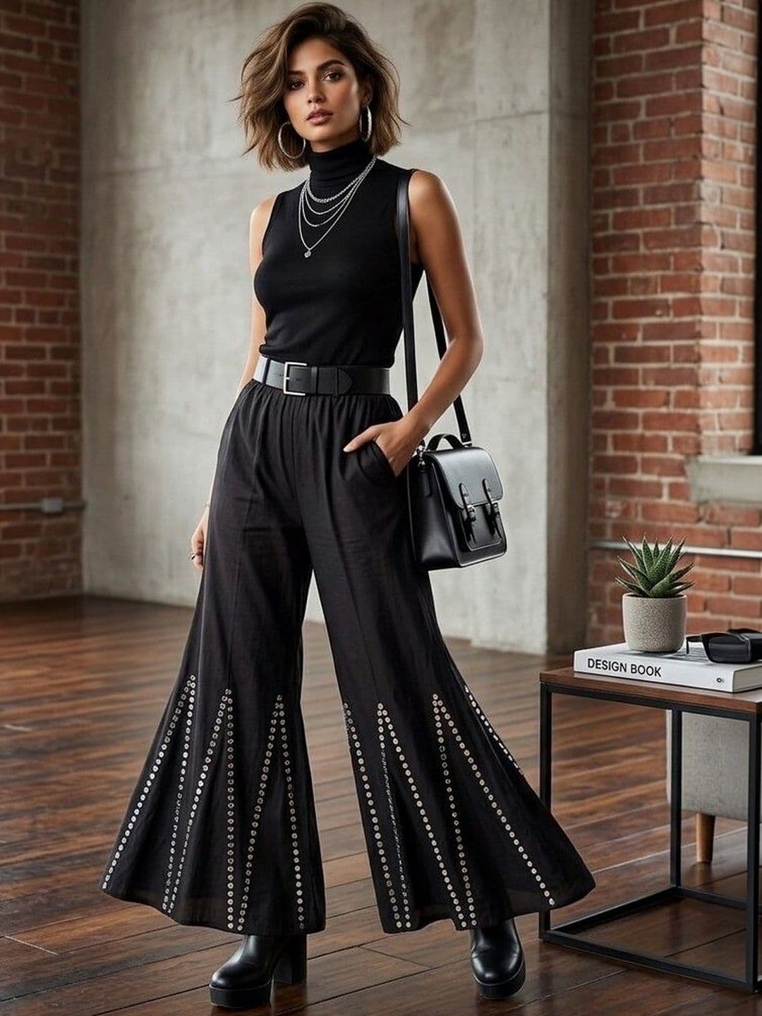 URBAN KANYA Women Black Mirror Work & Embroidery Palazzo - view 1
