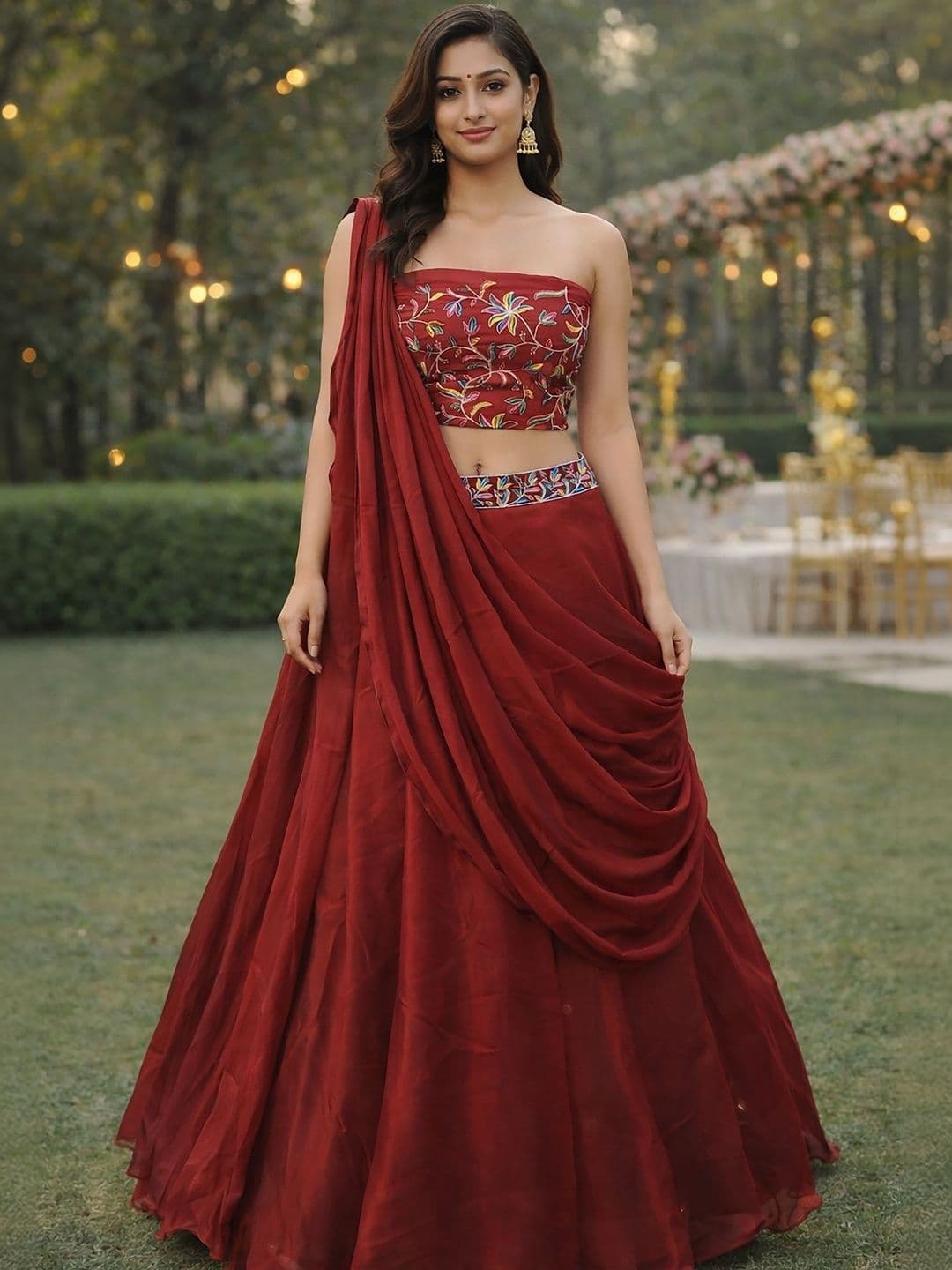 KALINI Embroidered Sequinned Ready to Wear Lehenga & Unstitched Blouse With Dupatta - view 1