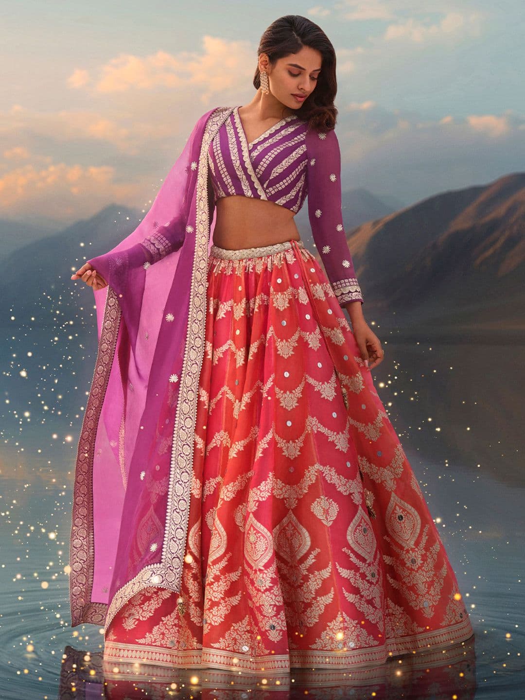 WISHFUL Woven Design Ready To Wear Lehenga & Blouse With Dupatta - view 1