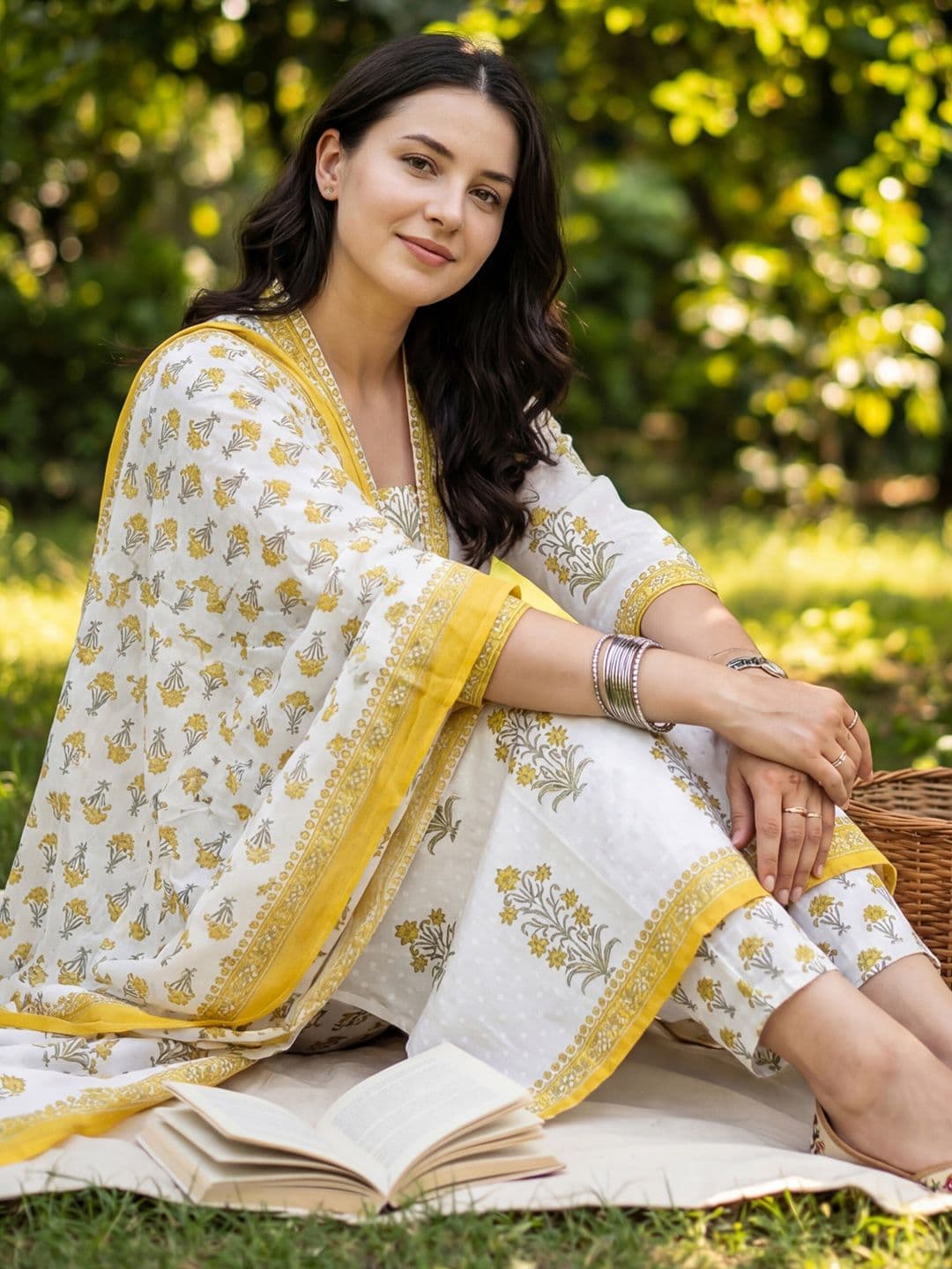 Indo Era Women Floral Printed Regular Pure Cotton Kurta with Trousers & With Dupatta - view 1