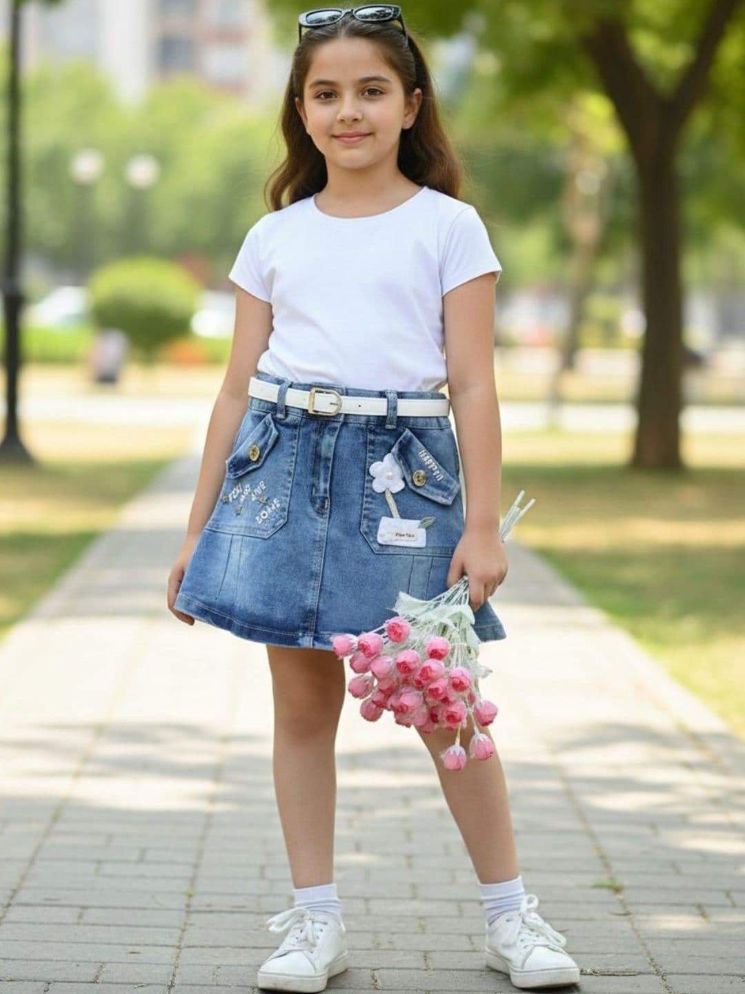 V-Mart Girls Cotton Knee Length Straight Skirt - view 1