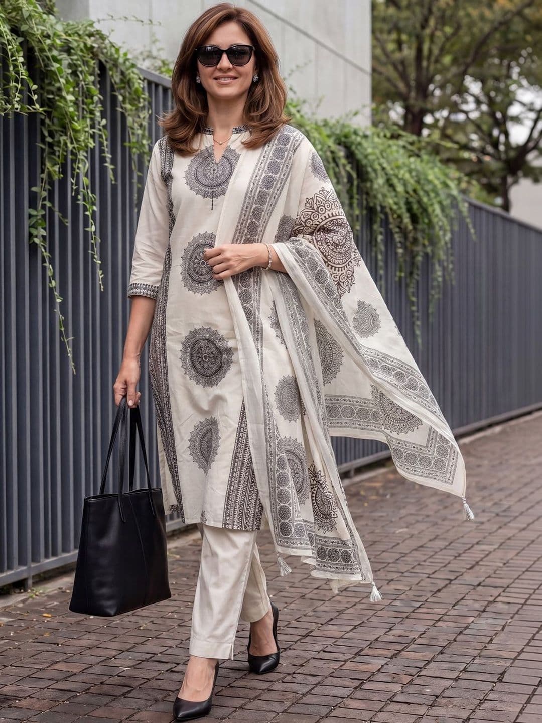 Indo Era Women Ethnic Motifs Printed Regular Pure Cotton Kurta with Trousers & With Dupatta - view 1