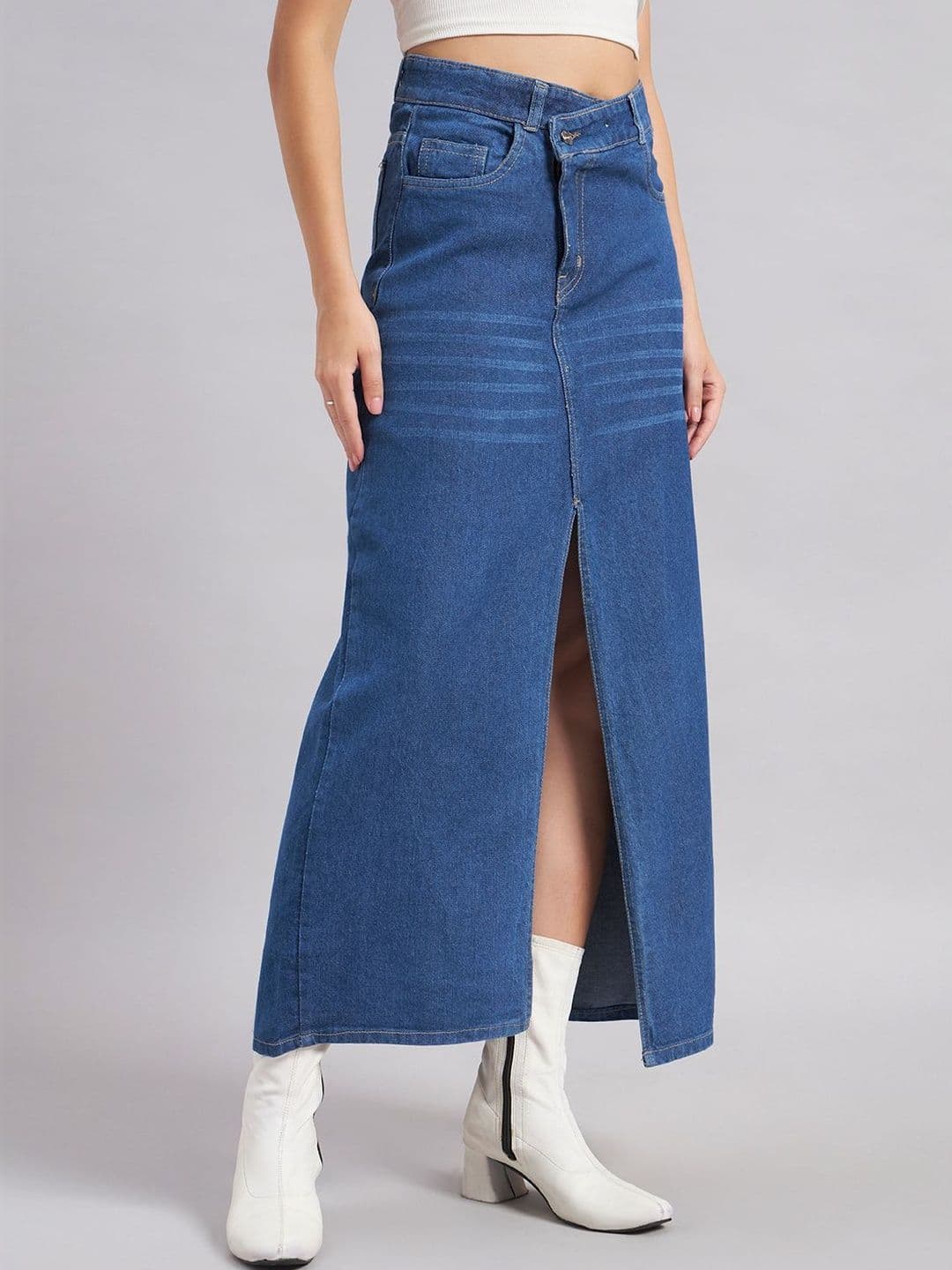 all about you Women Denim Front Slit Maxi Straight Skirt - view 1