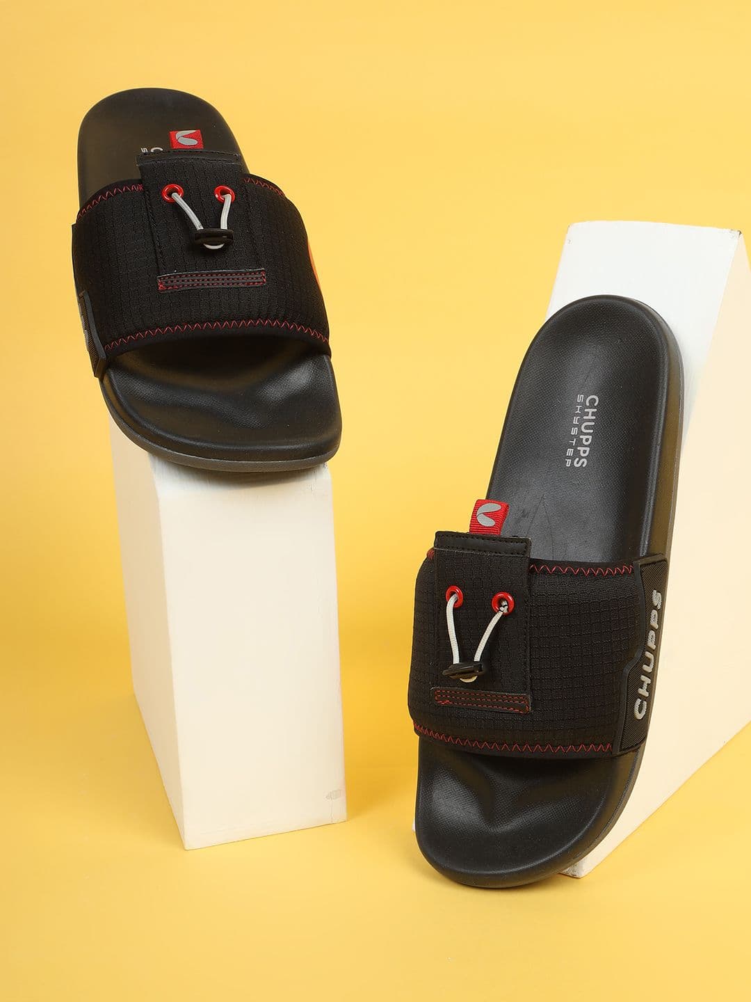 CHUPPS Men Black Red Blaze Orthopedic Sliders - view 1