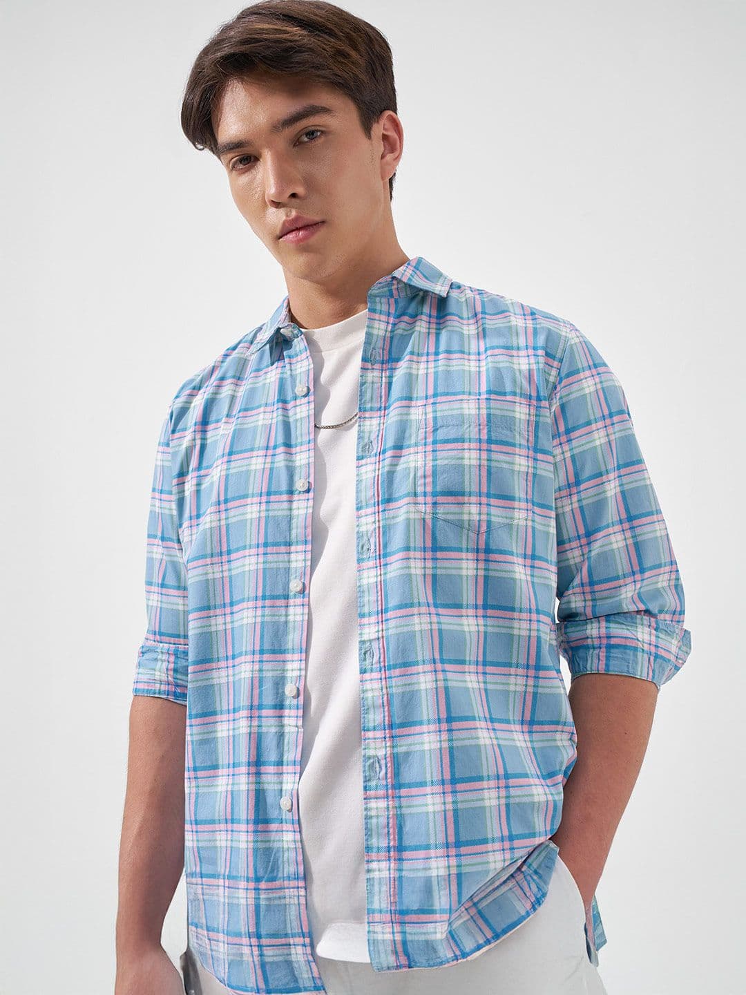 HIGHLANDER Slim Fit Tartan Checks Opaque Checked Casual Cotton Shirt - view 1