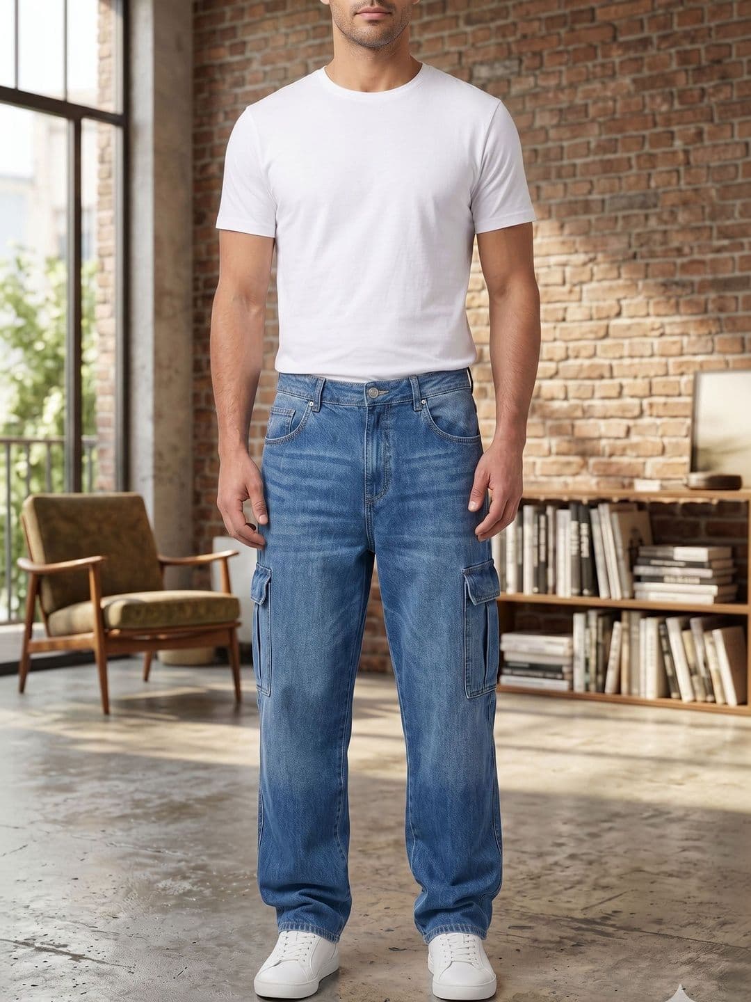 BESTLOO Men Relaxed Fit Mid-Rise Light Fade Stretchable Jeans