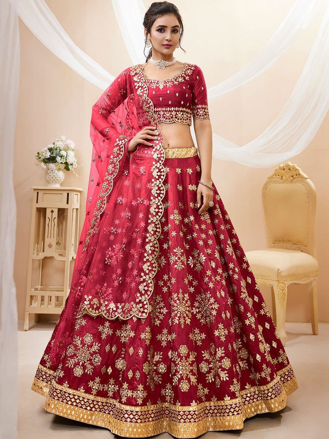 Zeel Clothing Embroidered Mirror Work Semi-Stitched Lehenga & Blouse With Dupatta - view 1