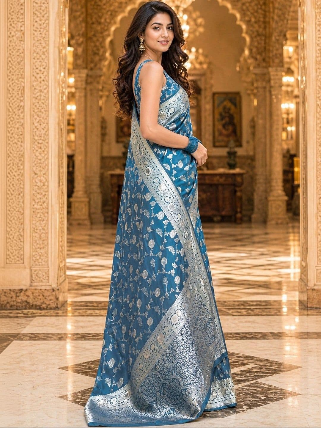 ANIRAV Ethnic Motifs Woven Design Zari Silk Blend Banarasi Saree - view 1