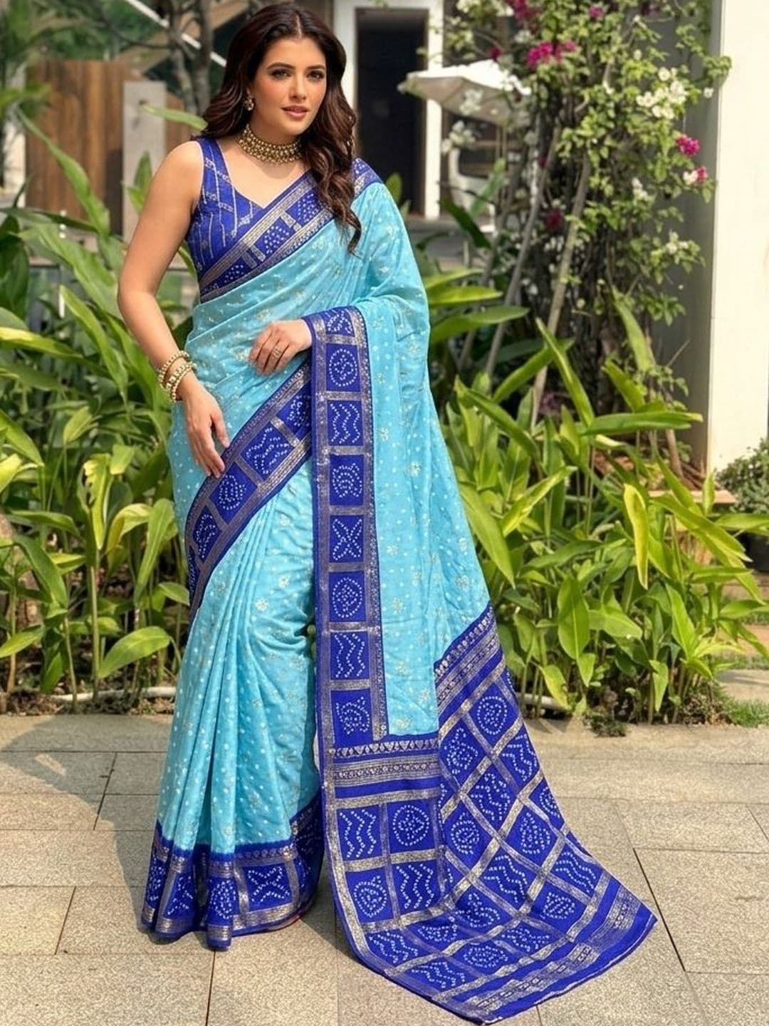 Kalista Bandhani Printed Zari Georgette Bandhani Saree - view 1