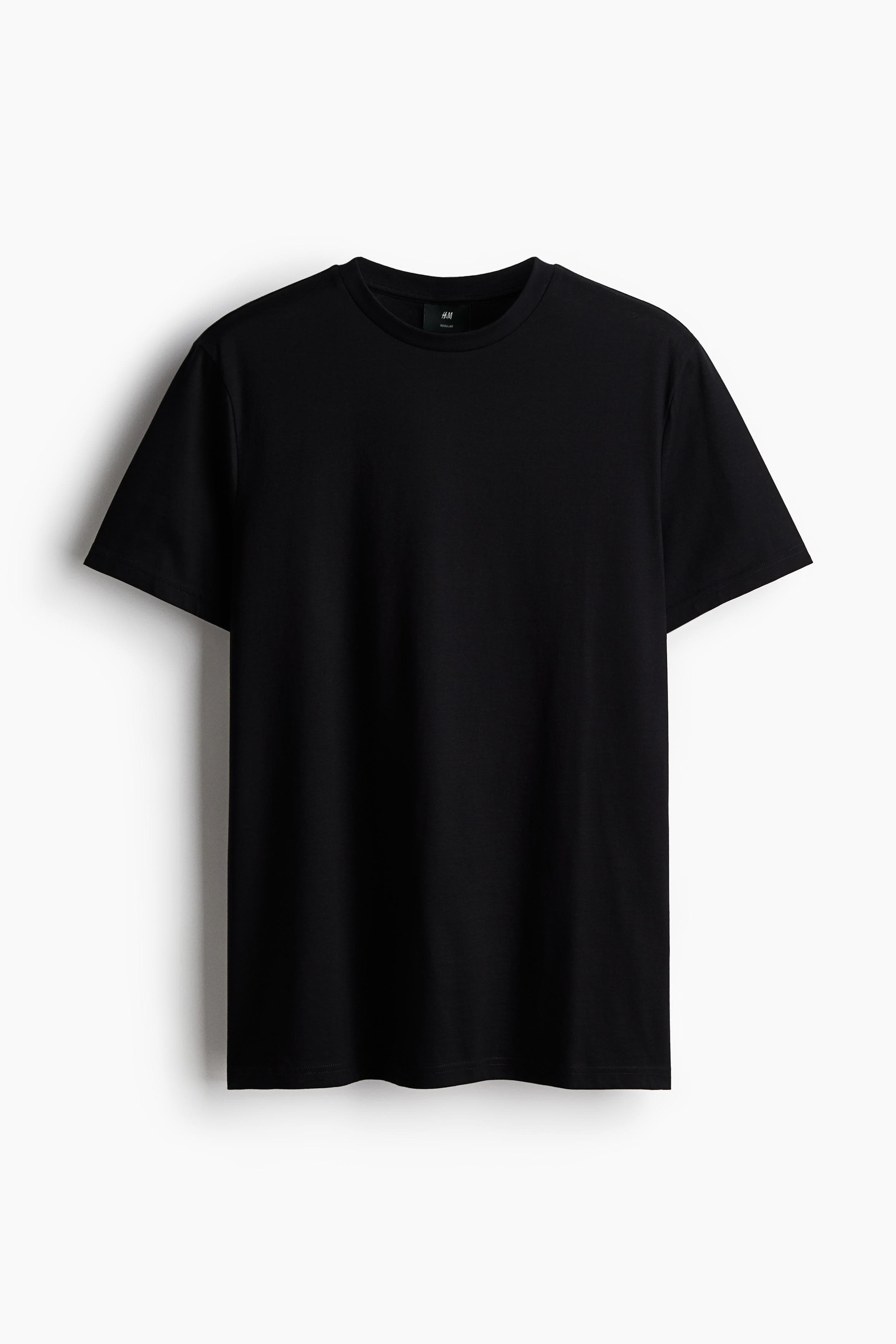 H&M HM Men Black Solid Cotton Pure Cotton T-shirt Regular Fit