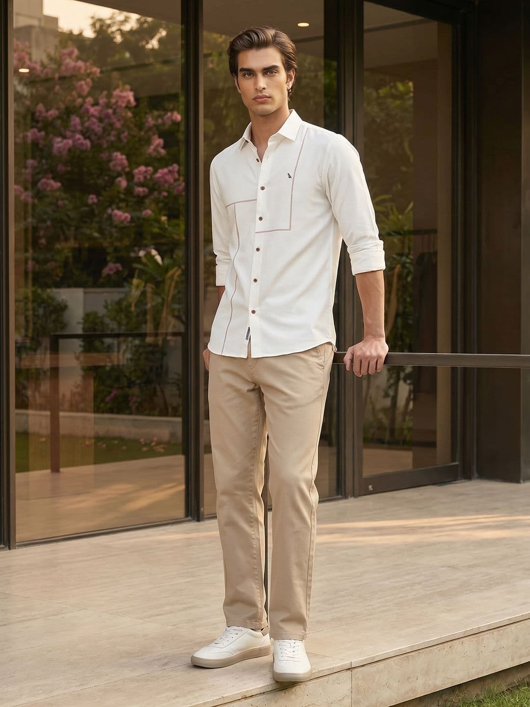 Mr Bowerbird Pure Cotton Embroidered Detail Tailored Fit Casual Shirt - view 1