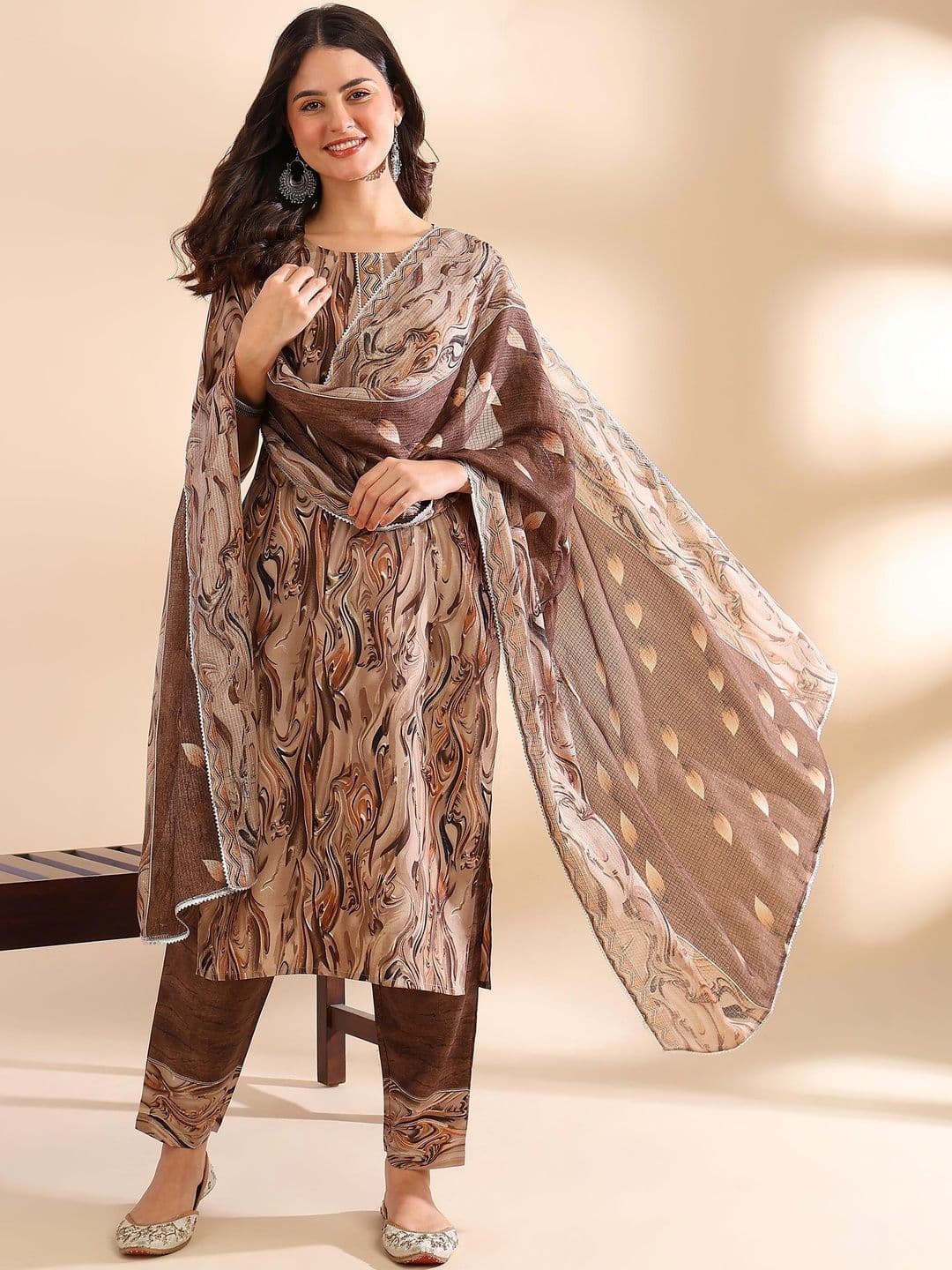 SZN Women Printed Regular Thread Work Kurta with Trousers & With Dupatta - view 1
