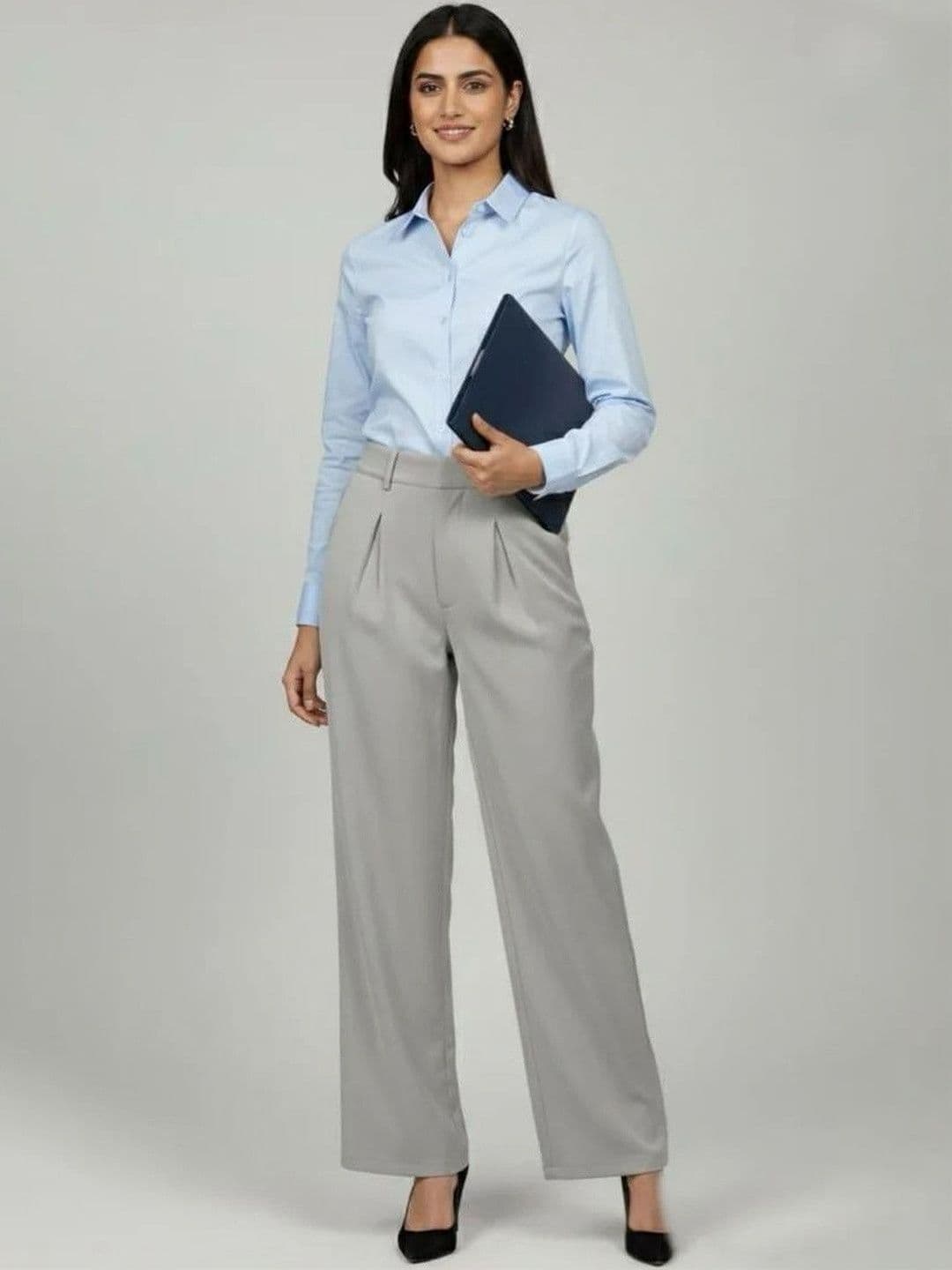 LIVANDER Women Solid Chambray Palazzos - view 1