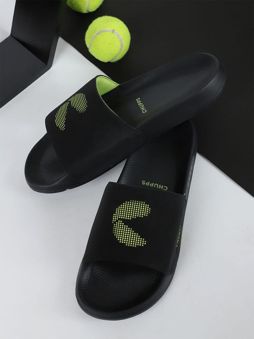 CHUPPS Men Black Neon Dot Fusion Ergo-X Orthopedic Sliders - view 1