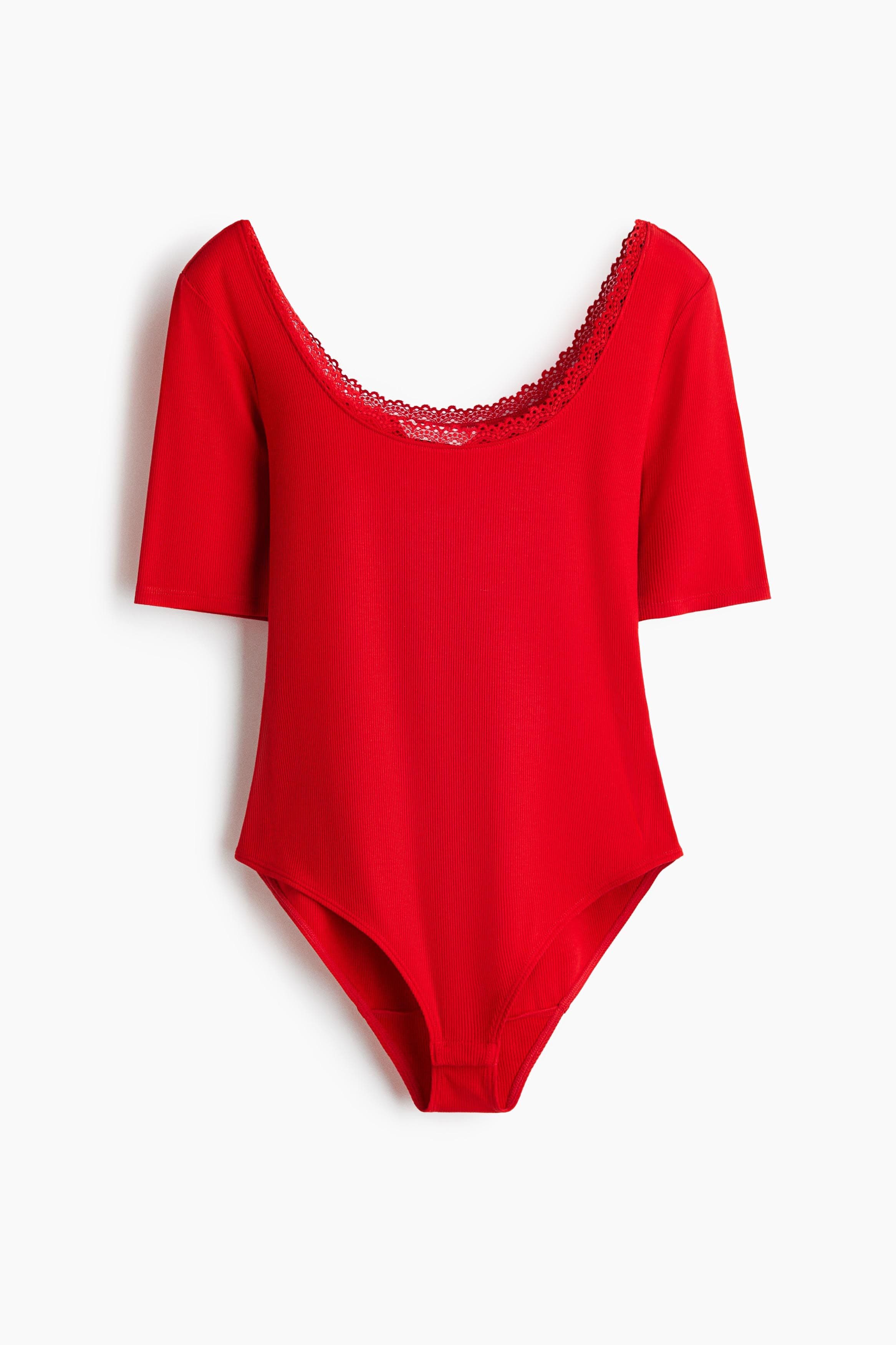 H&M Lace-Trimmed Ribbed Body - view 1