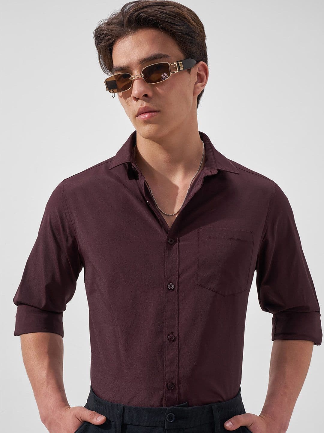 Highlander Men Burgundy Solid Formal Slim Fit shirt - view 1