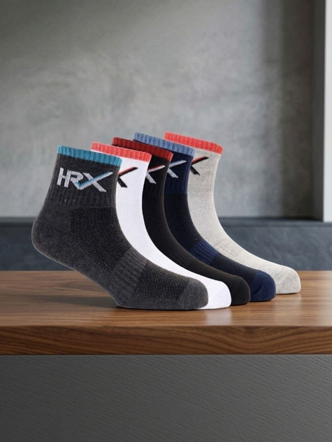 HRX by Hrithik Roshan Men Pack of 5 Cotton Blend Colourblocked Ankle Length Socks
