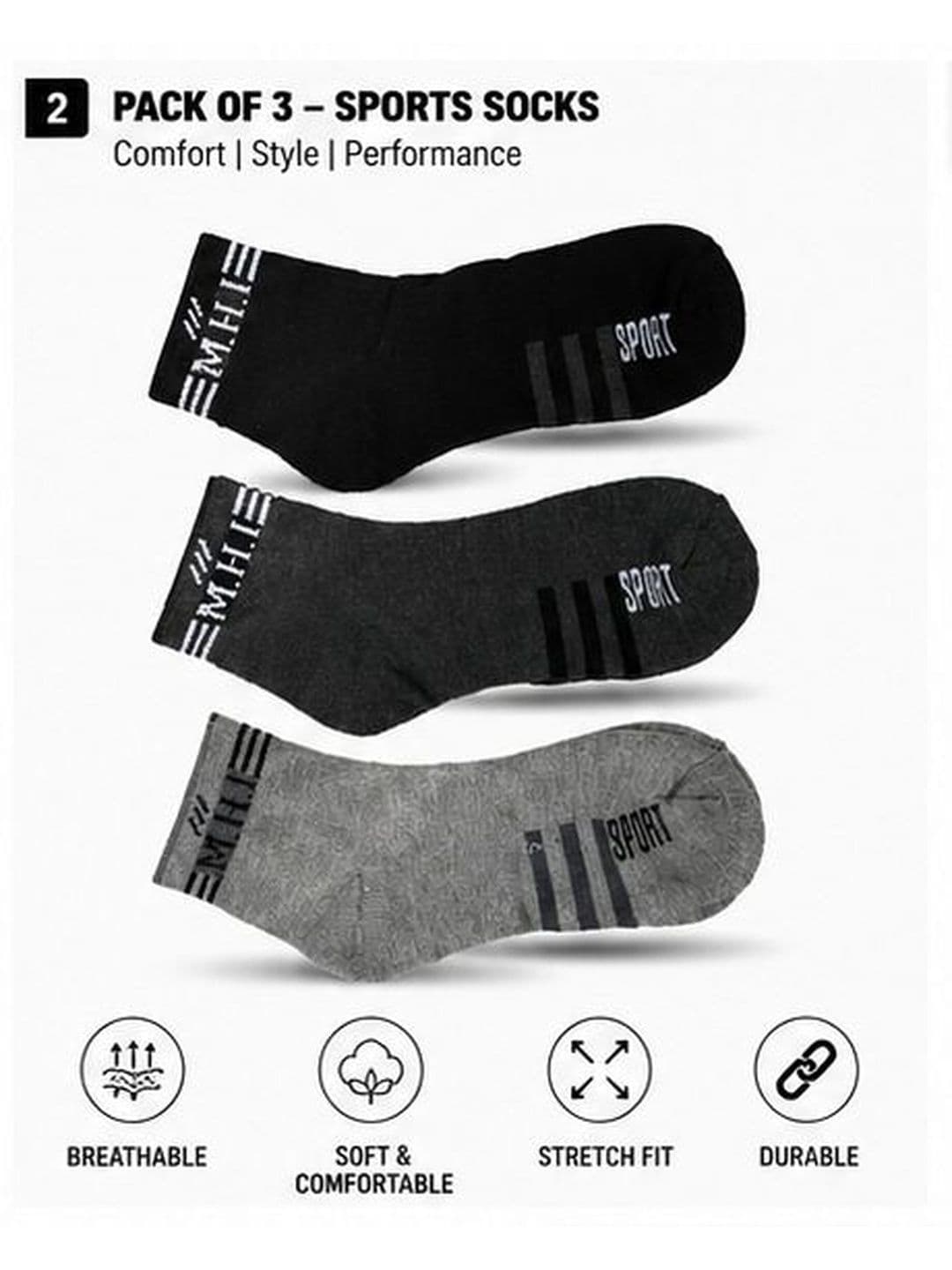 ROYAL RANCH Men Pack of 3 Cotton Colourblocked Ankle Length Socks - view 1