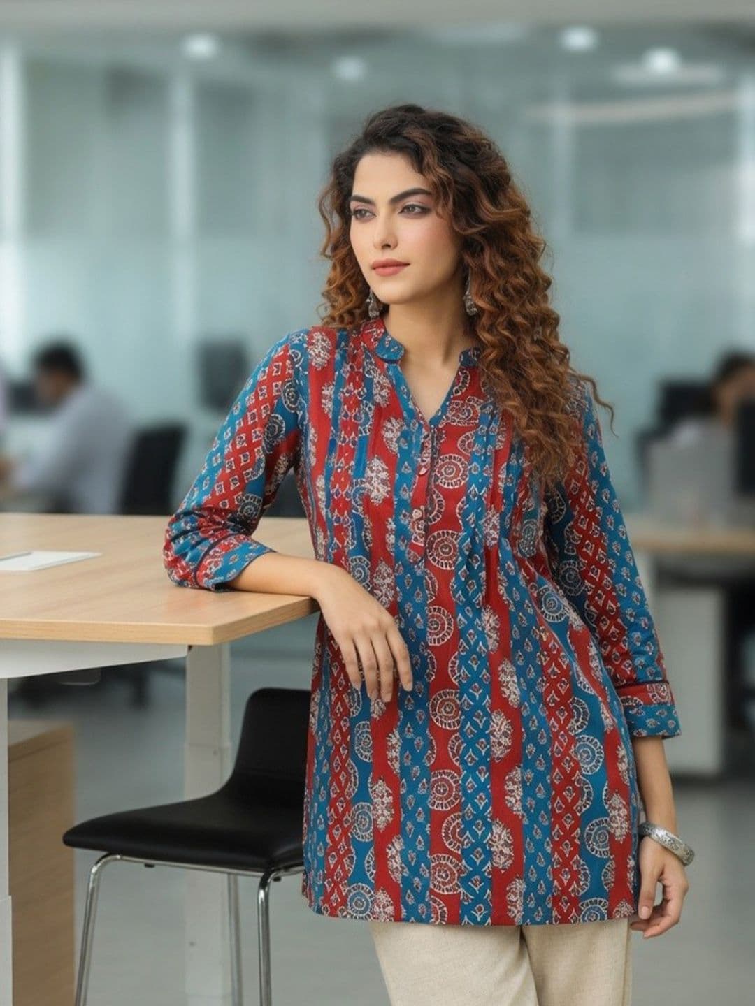 Rain & Rainbow Maroon Ethnic Motifs Printed Pure Cotton Kurti - view 1