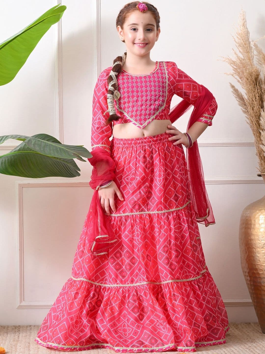 House of Pataudi Printed Round Neck Lehenga With Choli & Dupatta - view 1