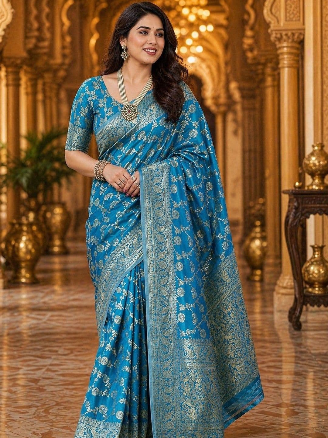 KALINI Woven Design Zari Silk Blend Banarasi Saree - view 1