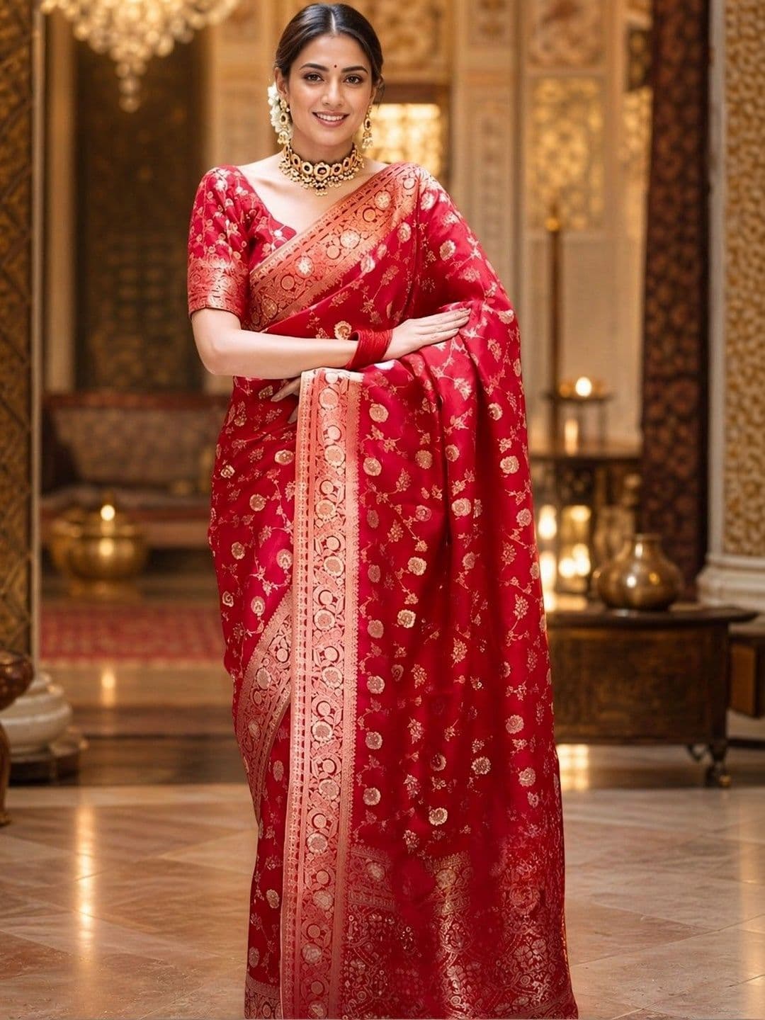 JANOI Woven Design Zari Silk Blend Heavy Work Banarasi Saree - view 1