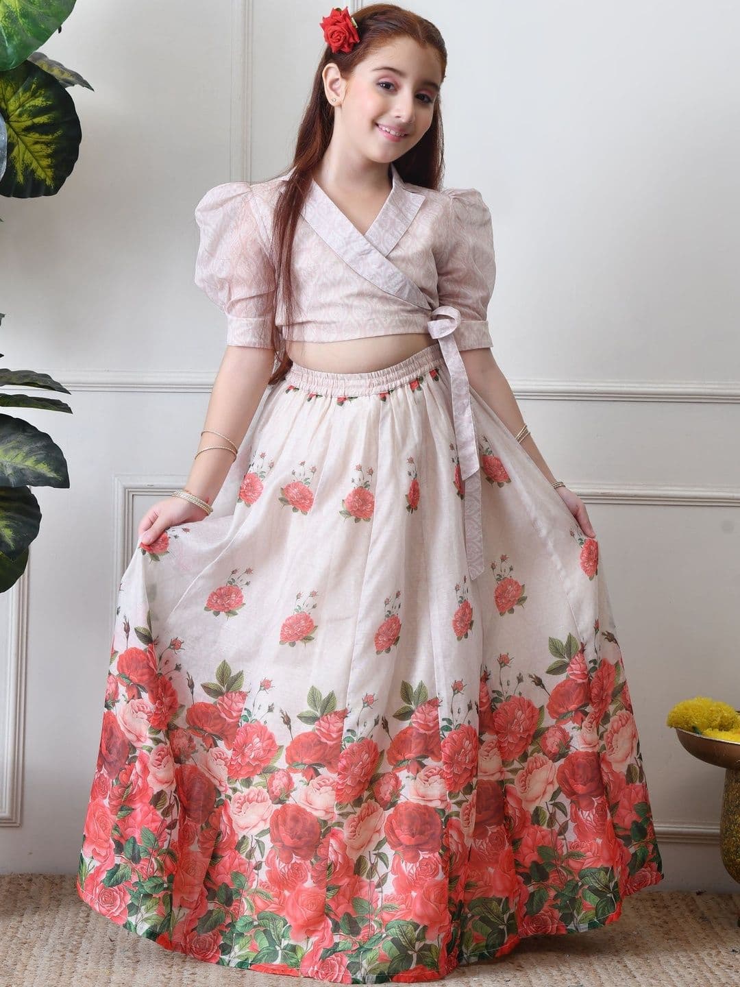 House of Pataudi Floral Printed V-Neck Lehenga With Choli - view 1