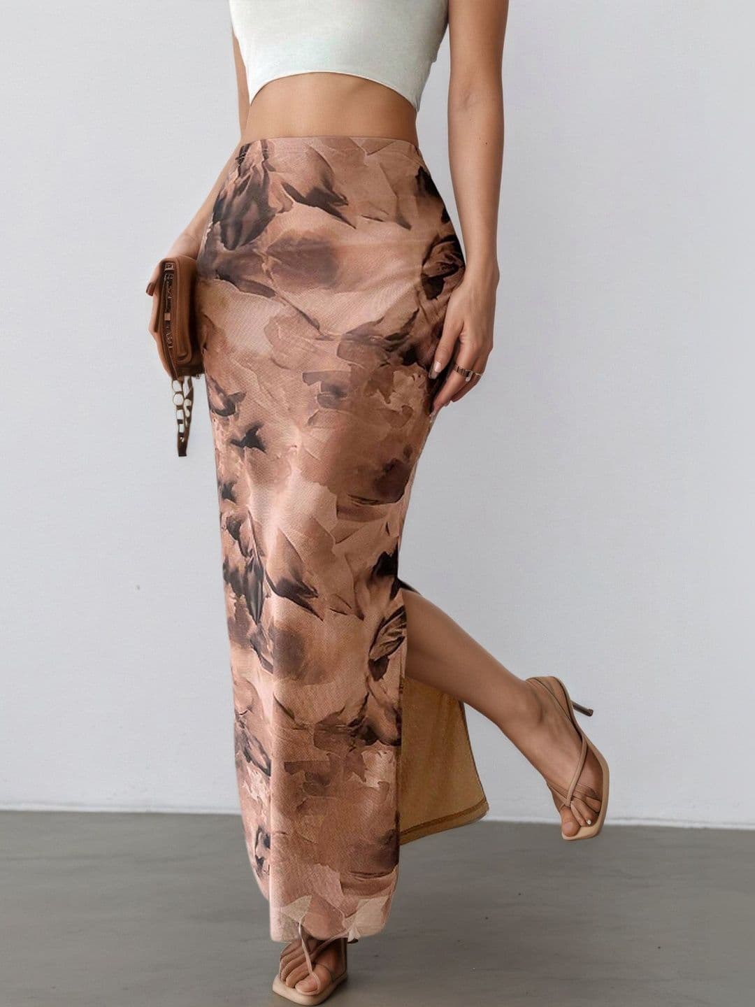 StyleCast Women Abstract Side Slit Maxi Straight Skirt - view 1