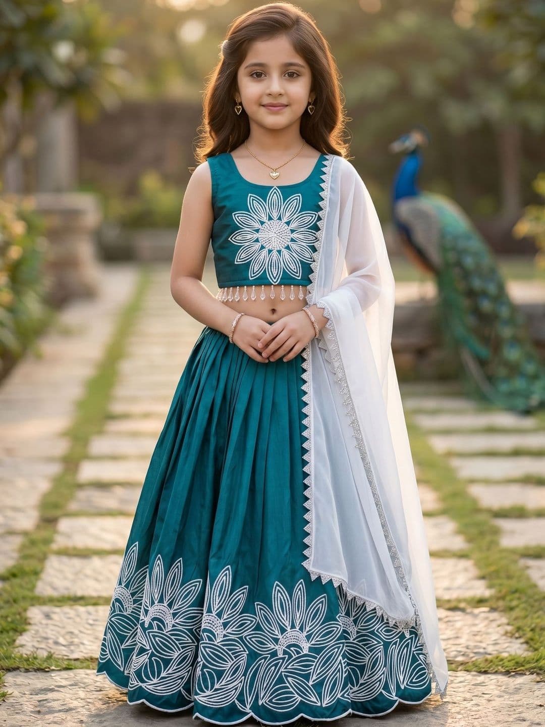 KALINI Girls Embroidered Thread Work Ready to Wear Lehenga & Blouse With Dupatta - view 1