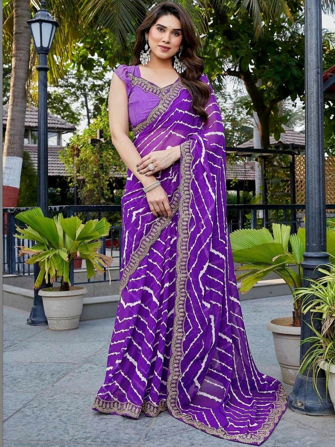 KALINI Leheriya Embroidered Poly Georgette Leheriya Saree - view 1
