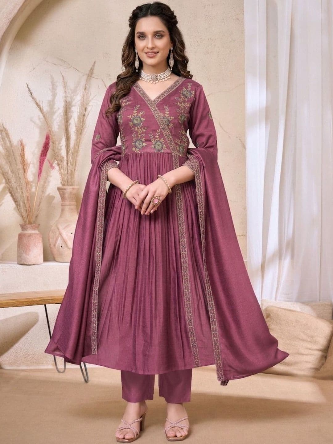 FABZOO Women Embroidered Panelled Kurti with Trousers & With Dupatta - view 1