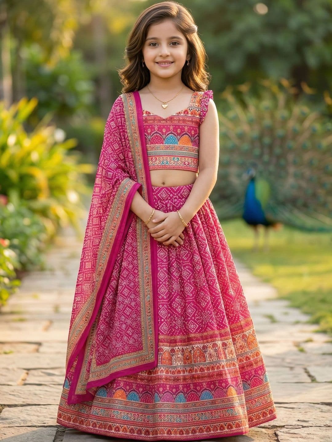 KALINI Girls Printed Ready to Wear Lehenga & Blouse With Dupatta - view 1