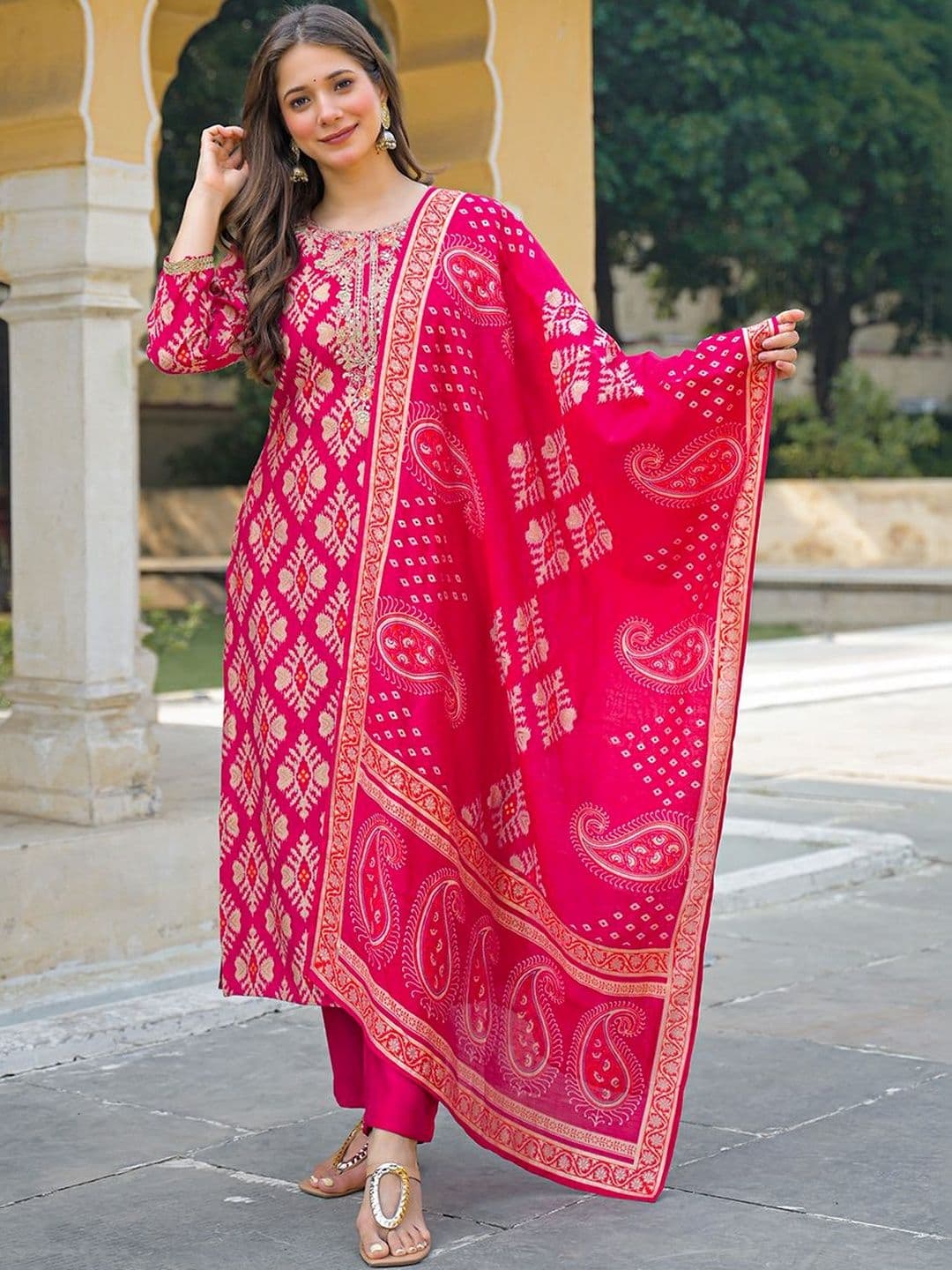 KALINI Women Ethnic Motifs Printed Regular Kurta with Trousers & With Dupatta - view 1