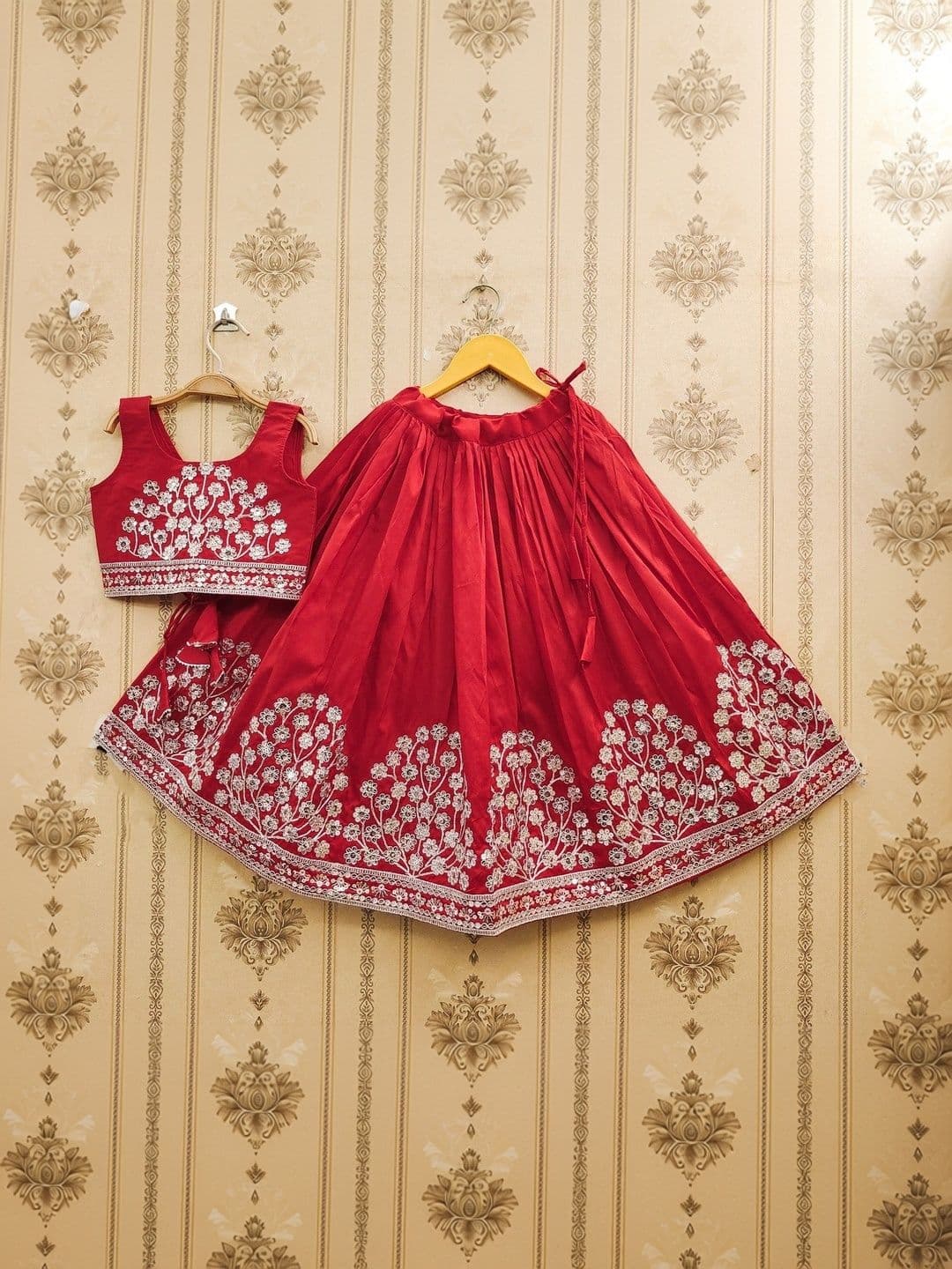 SHUBHVILAS DESIGN Girls Embroidered Thread Work Ready to Wear Lehenga & Blouse With Dupatta - view 1