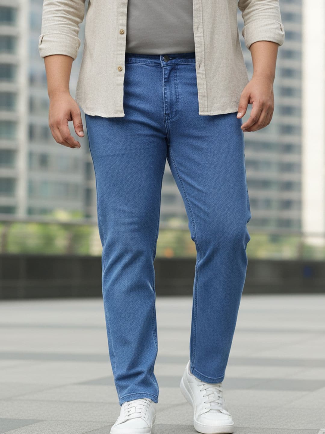 Urbano Plus Men Blue & Beige Regular Fit Mid-Rise Clean Look Jeans - view 1