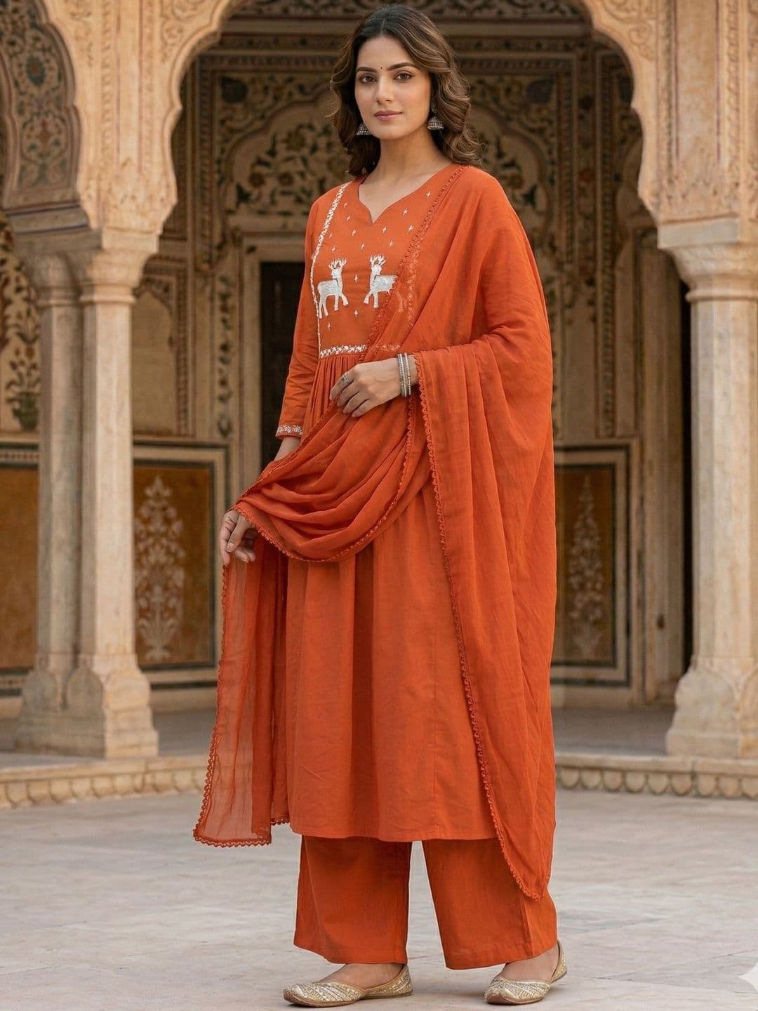 KALINI Women Floral Yoke Design Regular Pure Cotton Kurta with Palazzos - view 1