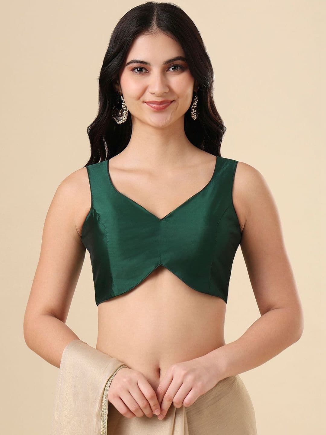 SALWAR STUDIO Silk Solid Padded Saree Blouse - view 1