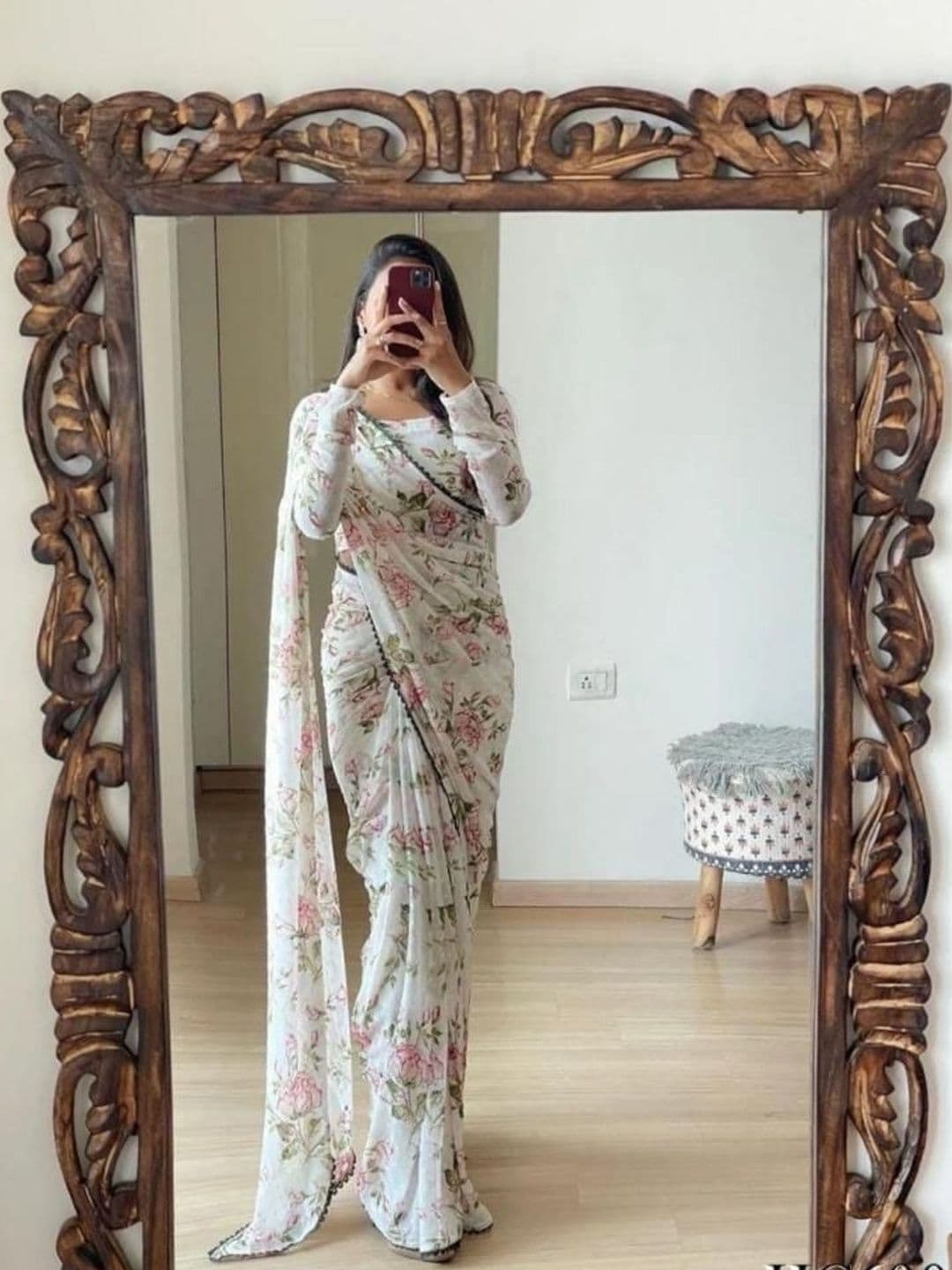 CLEMIRA Ethnic Motifs Sequinned Pure Georgette Designer Saree - view 1