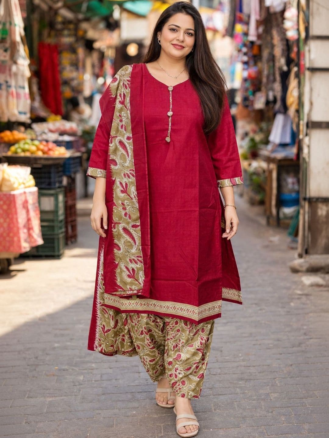 KALINI Women Floral Printed Regular Kurti with Salwar & With Dupatta - view 1