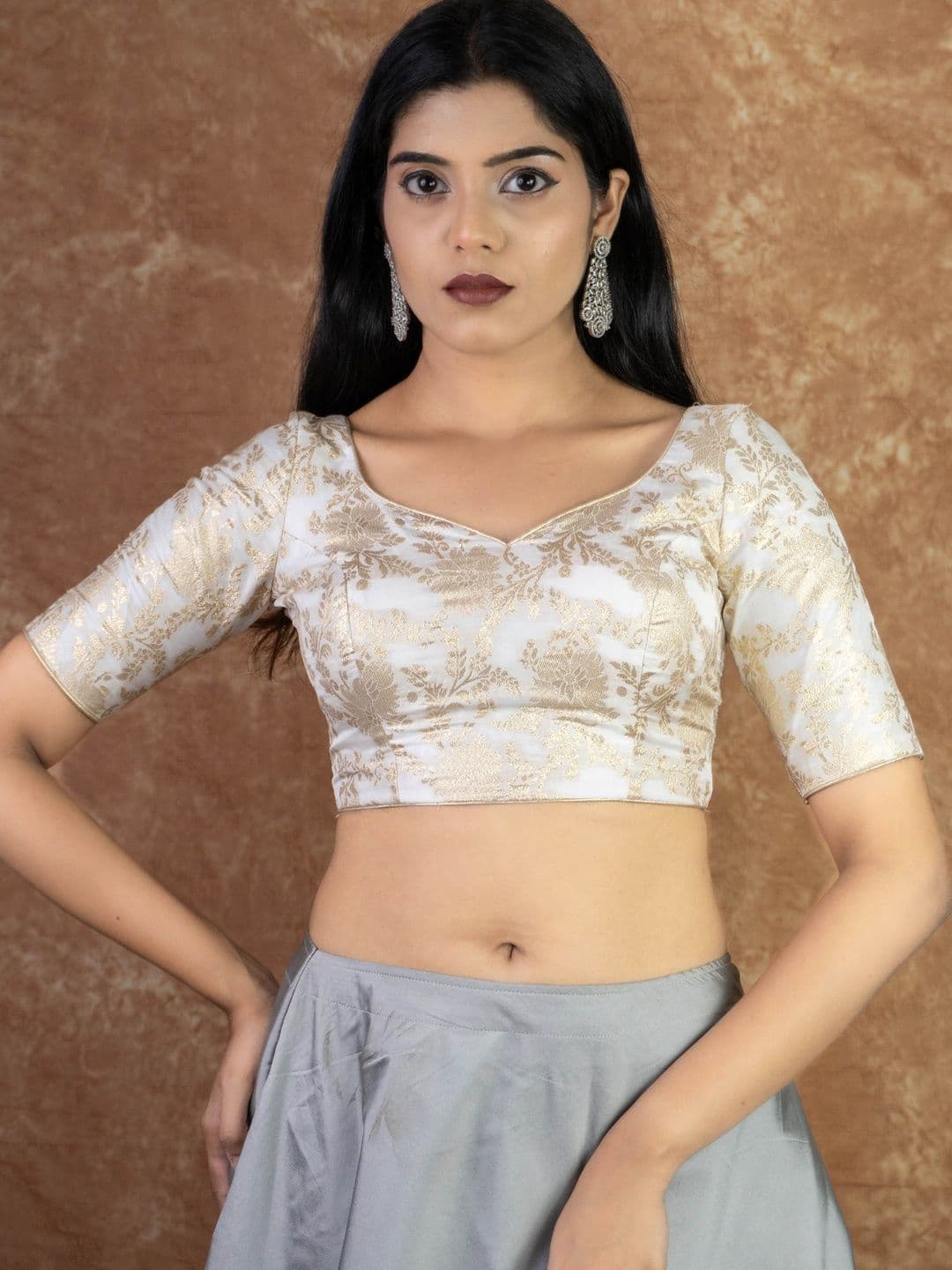 FIGURES DESIGNER Brocade Embroidered Brocade Saree Blouse - view 1